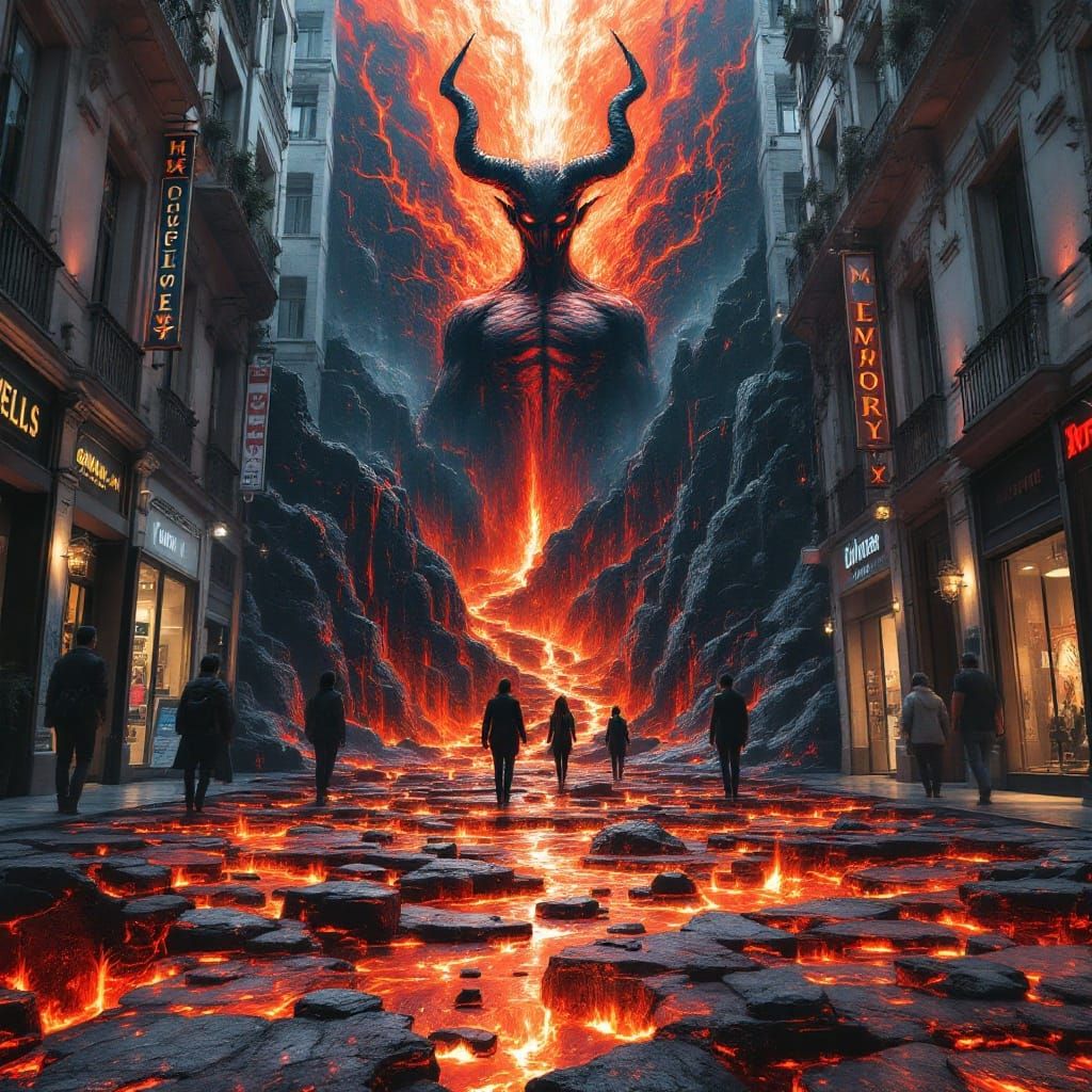 Giant Devil Optical Illusion Street Art Painting