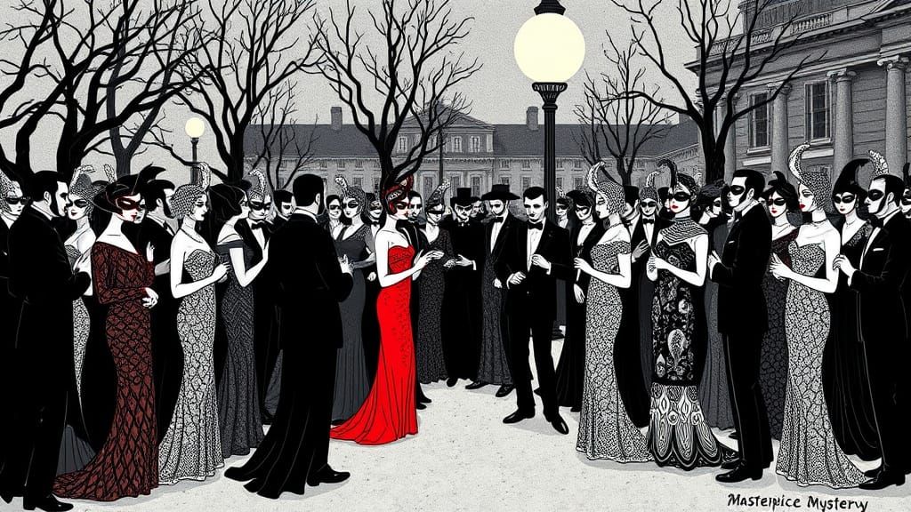 Elegant Art Deco Masquerade Ball Illustration