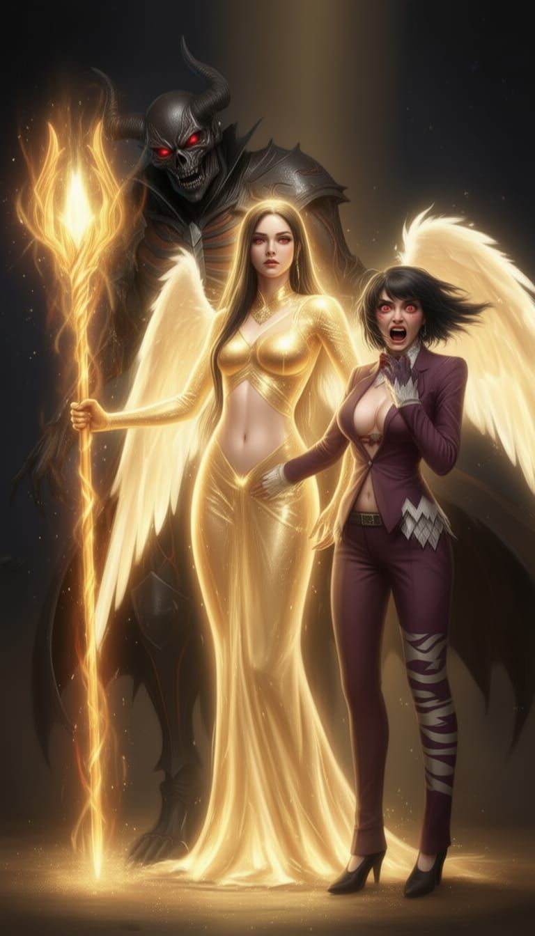 Radiant Angelic Woman with Golden Skin and Healing Staff