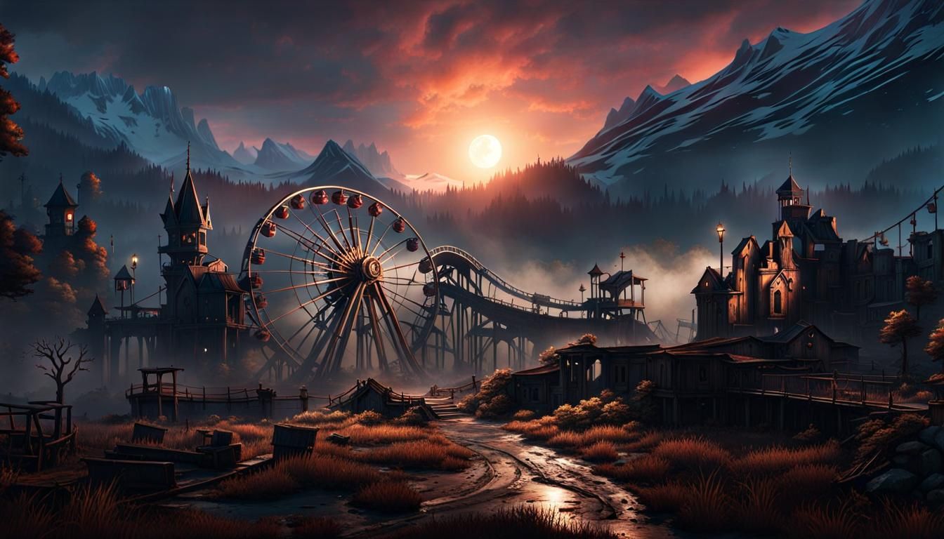 Post-Apocalyptic Theme Park in Zombiecore Horror Style