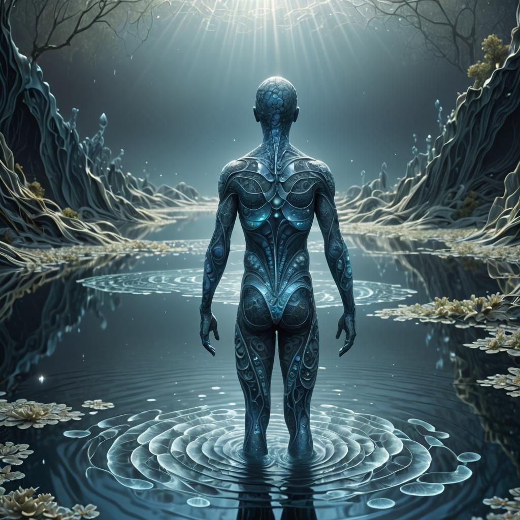 Mystical Blue Human Hybrid Fractal Art