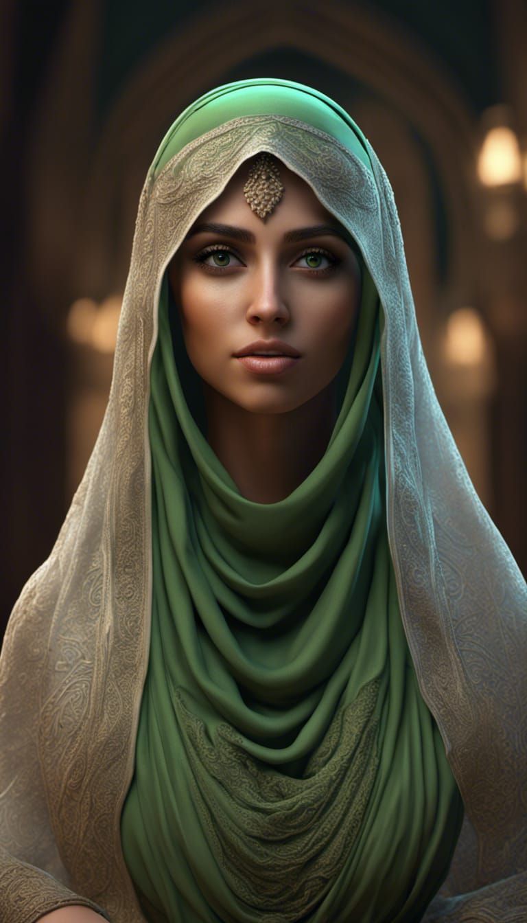 Beautiful Veiled Woman with Green Eyes: 8K Art