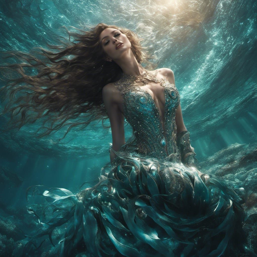 A beautiful mermaid, enjoying the movement of the sea.