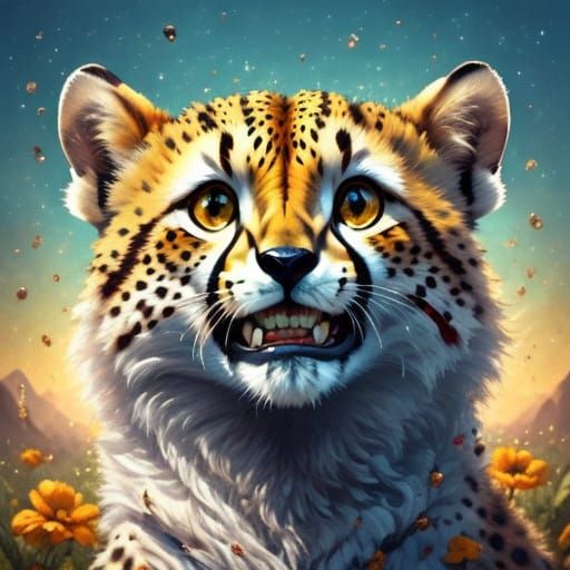 Cheetah Smiles With Joy in a Sweet Impressionist Portrait