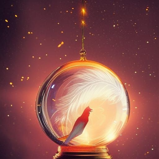 Magical Phoenix Bird in Glass Orb: Digital Painting