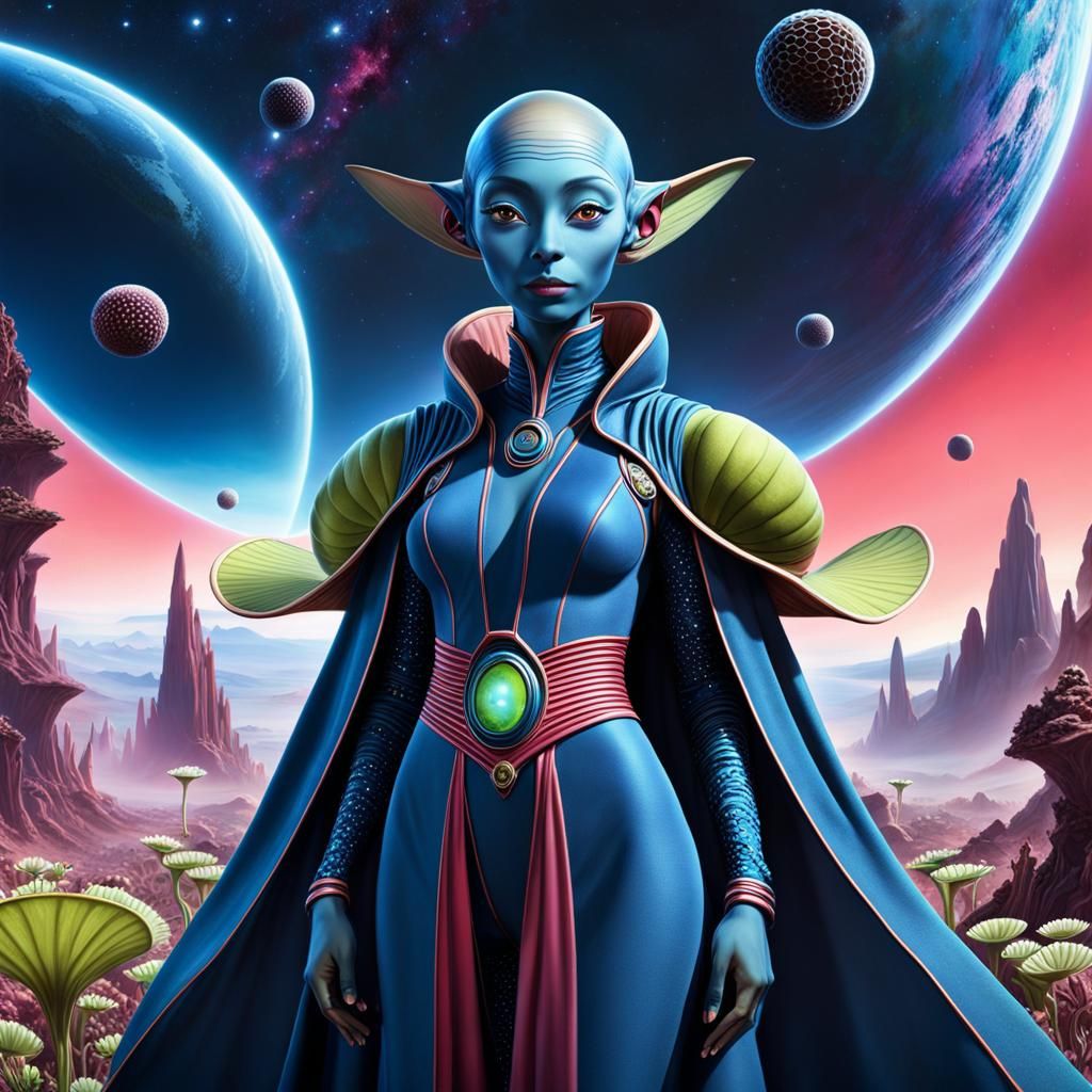 Blue Extraterrestrials Admire Carnivorous Planet, Photoreali...