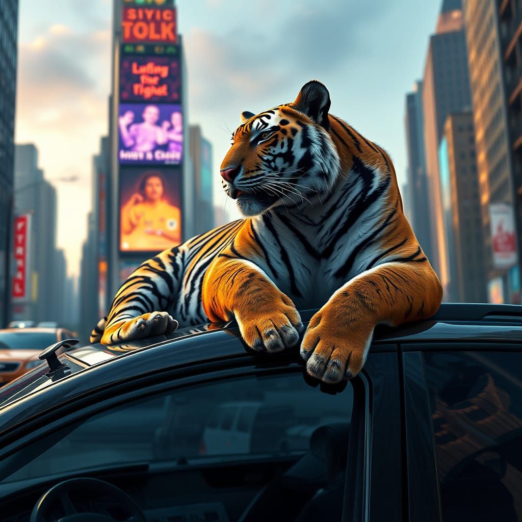 Bengal Tiger Surveys Manhattan Metropolis