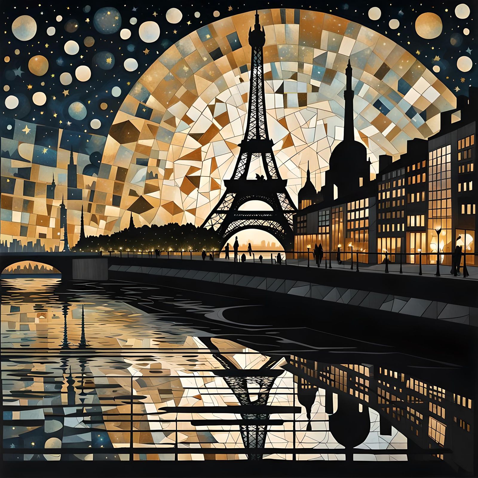 Cat Over Paris in Cubist Oil Painting