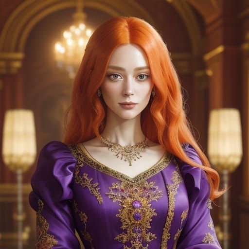 A Regal Woman in a Grand Hall, in Oil Painting Style