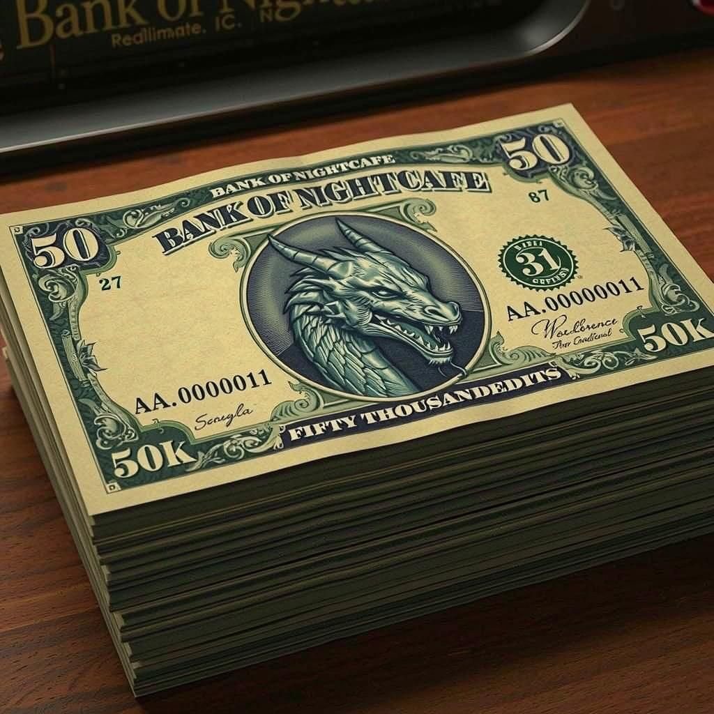 Bank of Nightcafe 50K credits bill.