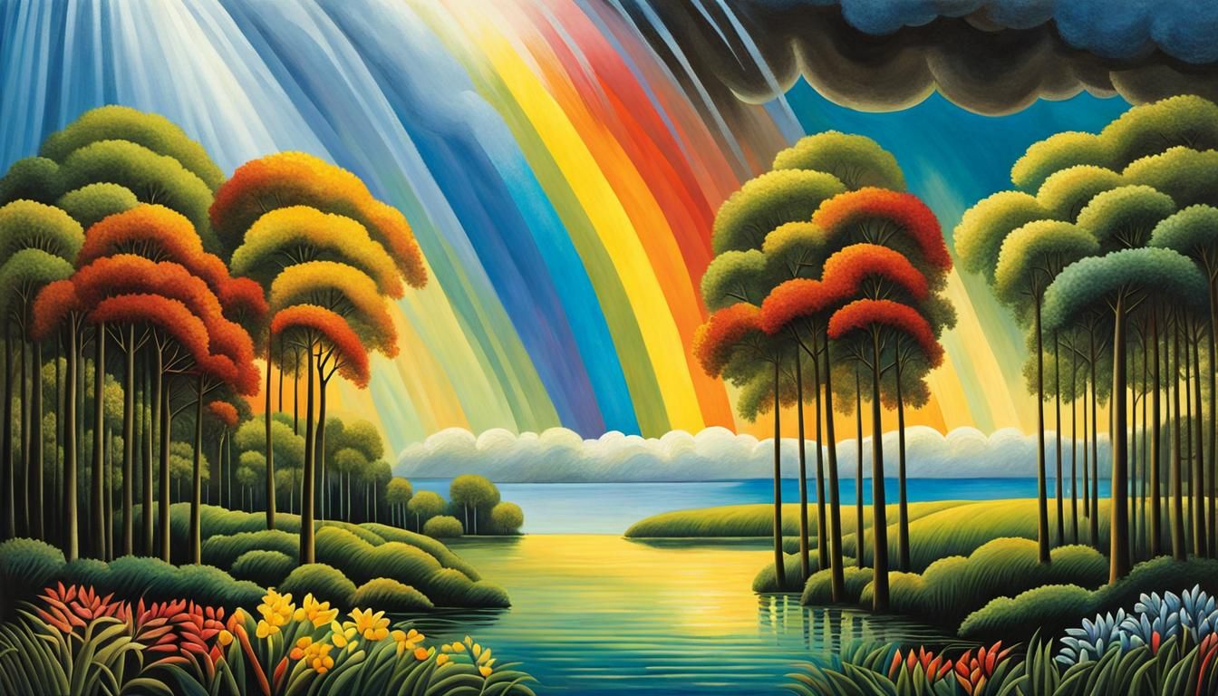Rainbow Rain Earth Art by Henri Rousseau