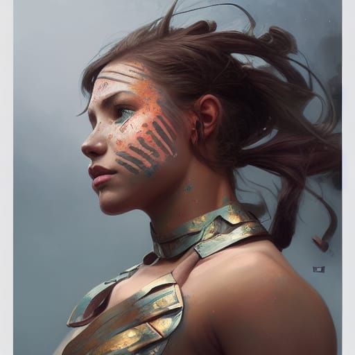 Freckled Warrior Girl Portrait in Detailed Digital Art