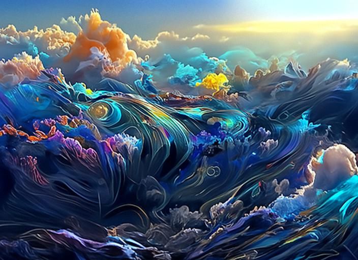 Ethereal Lights Above Stormy Seas: Digital Art