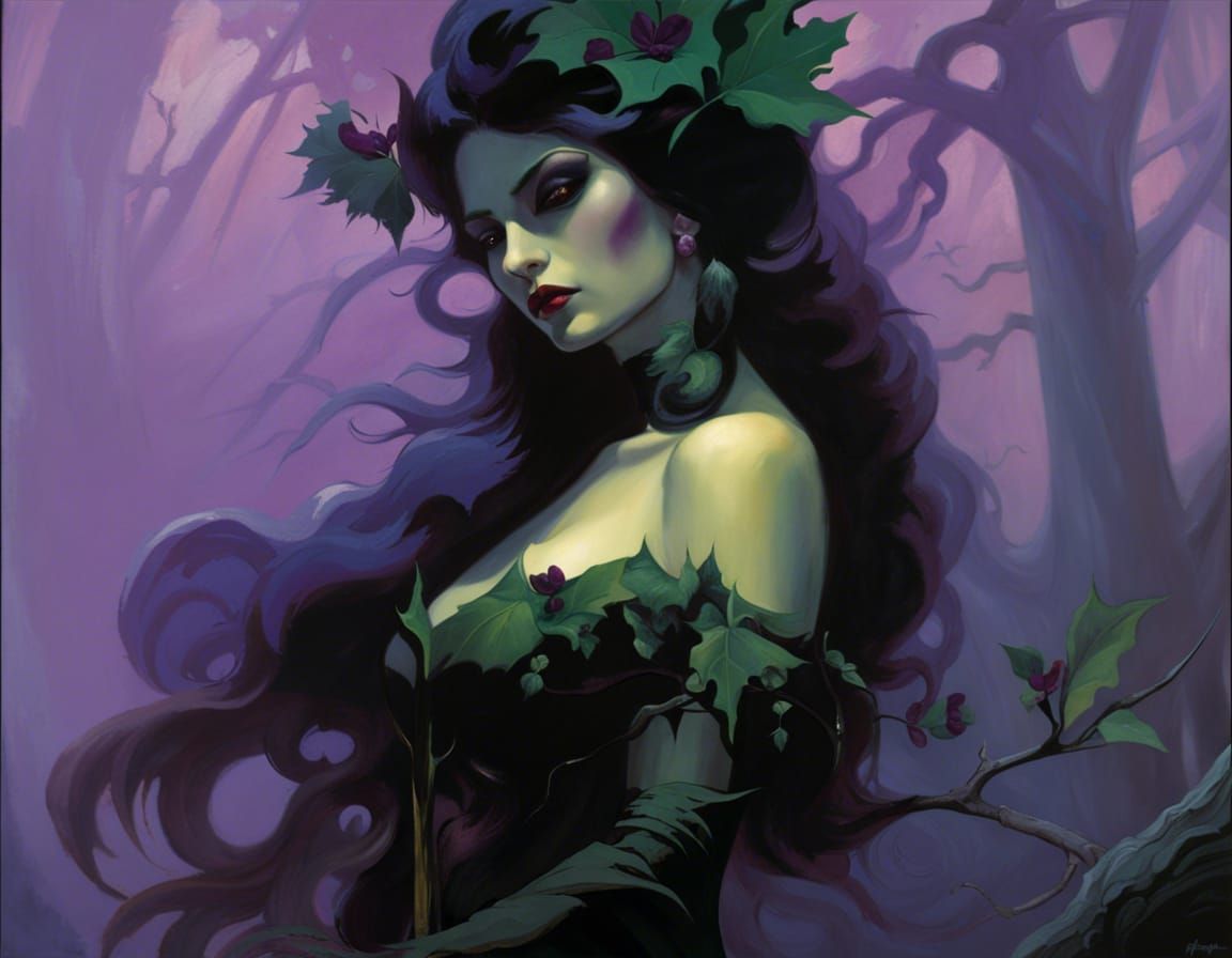 Eerie Dark Fantasy Plant Close-Up in Oil Painting Style