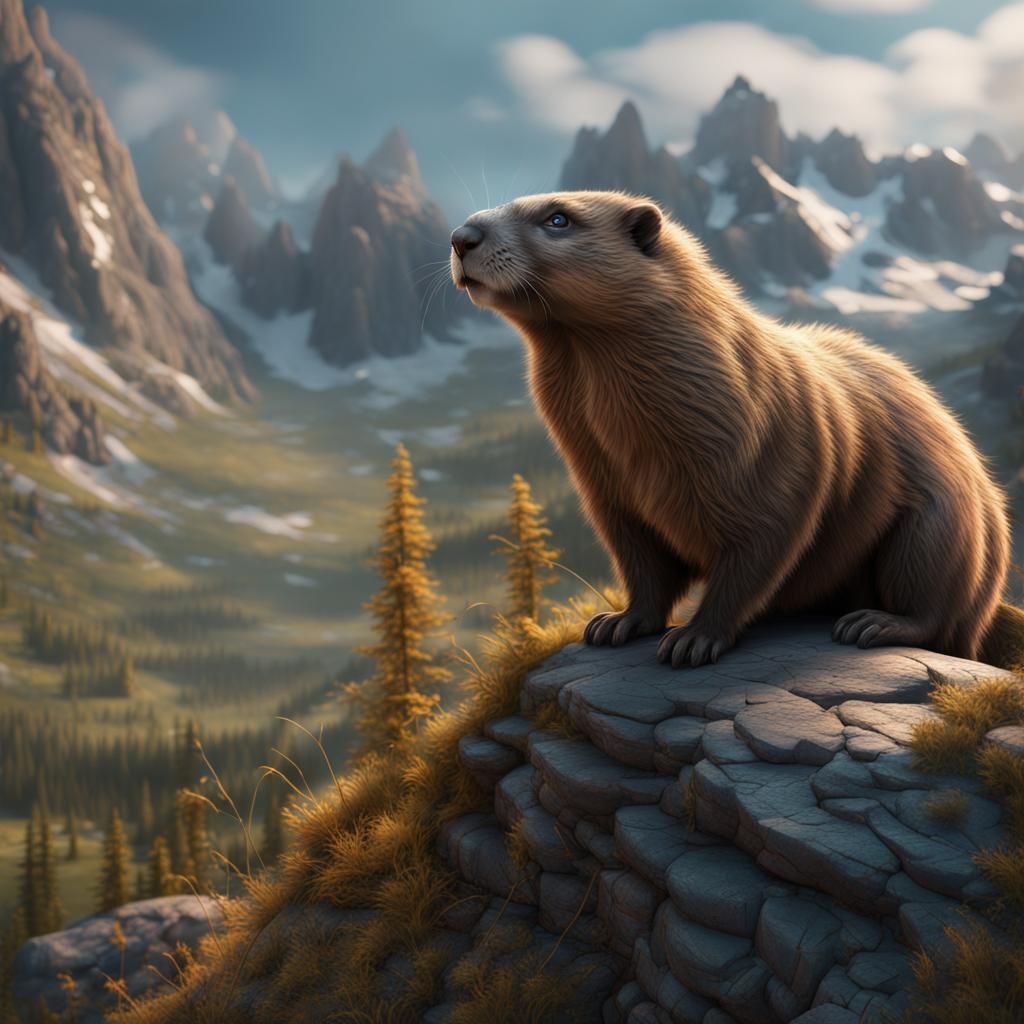 Detailed Marmot Matte Painting in Deep Color