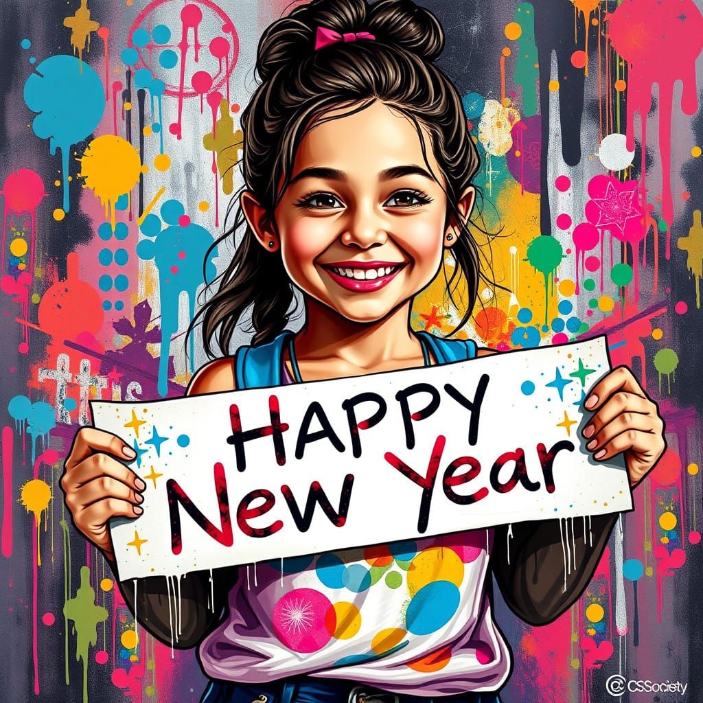Vibrant New Year Celebrant in Graffiti Art Style