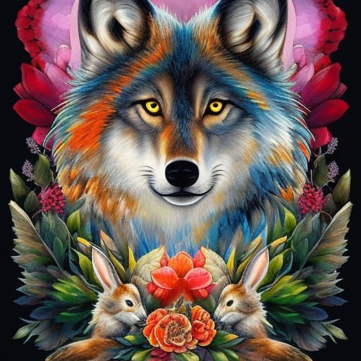 Wolf and rabbit friends forever