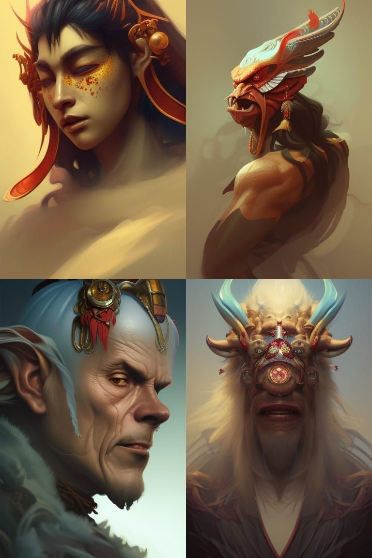 Tengu Oracle Portrait in Hyperdetailed Style