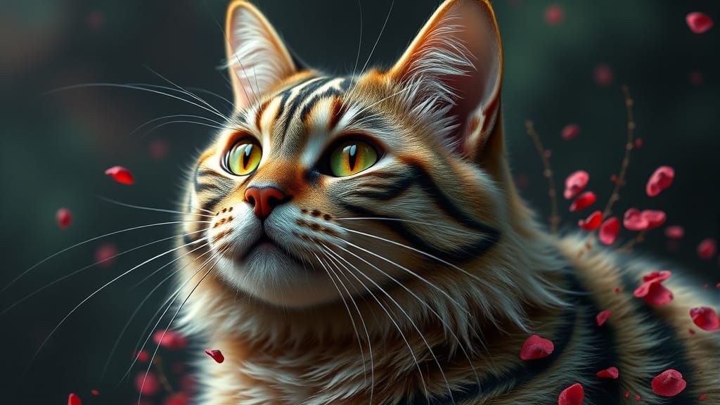 Whimsical Watermelon Cat with Striped Green Fur