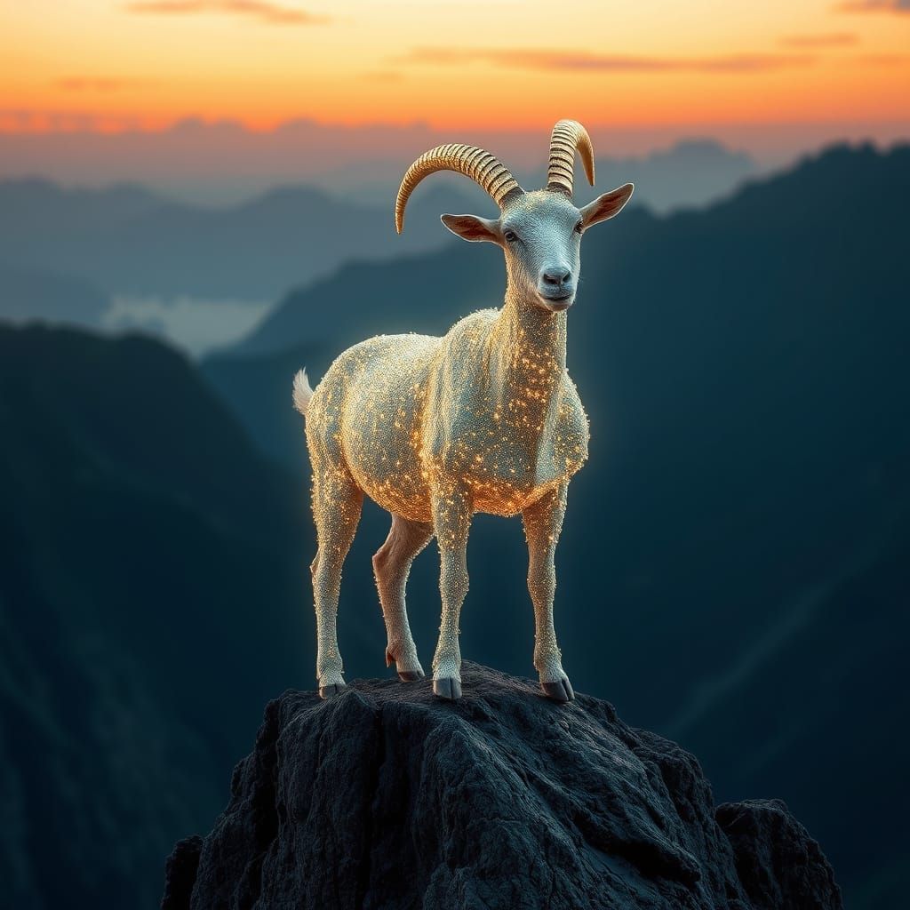 Glittering Goat Perched on a Cliff Edge