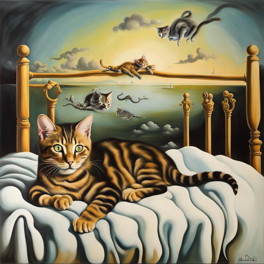 Surreal Kittens in Bed, Salvador Dali Style