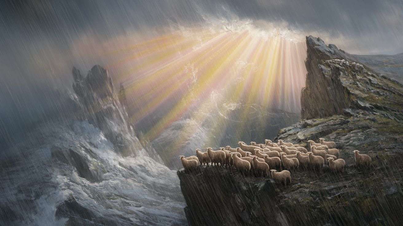 Dramatic Storm Over Sheep, Acrylic Painting