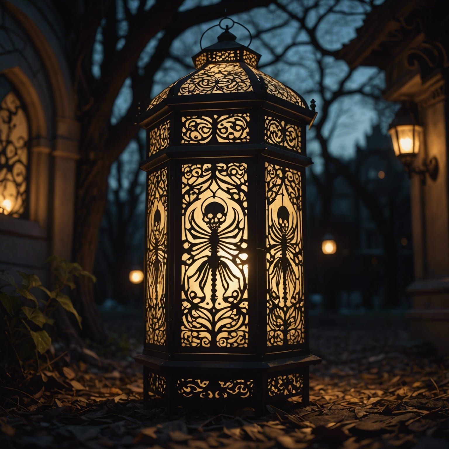 Glowing Fairy Illuminates Filigree Lantern at Night