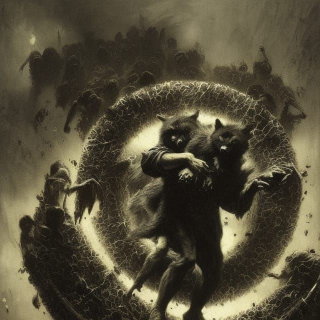 Angry Raccoons Circle: Horror Engraving Style