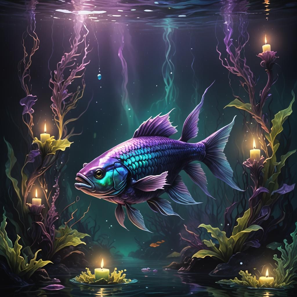 Iridescent Fish in Dark Fantasy Illustration