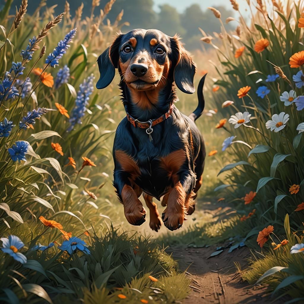 Dachshund's Enchanted Forest Run: Fantasy Concept Art