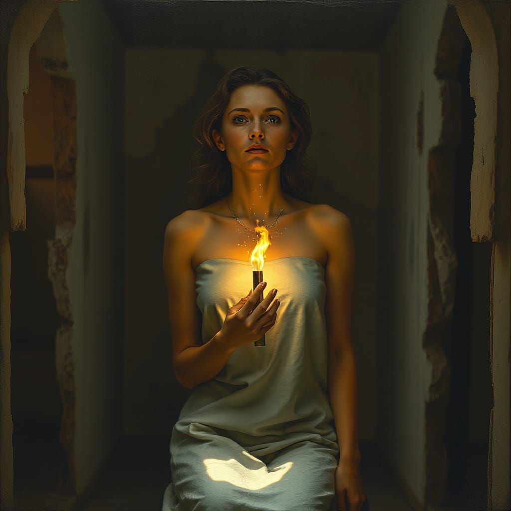 Woman's Inner Strength Symbolized by Chest Flame in Surreal ...