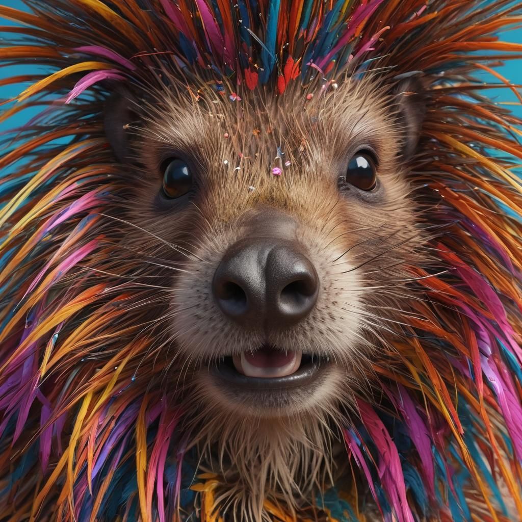 Psychedelic Porcupine Peace Portrait in Hippy Style