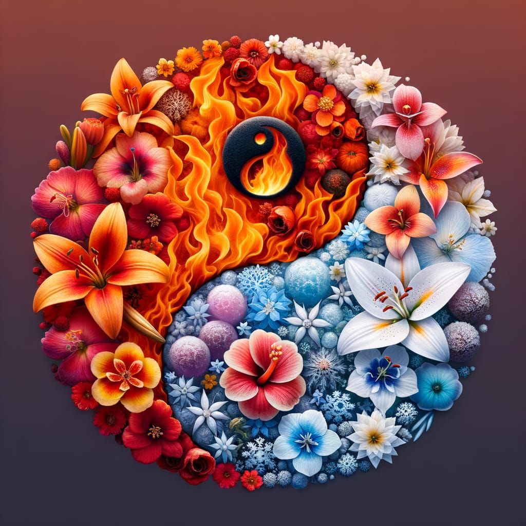 Elemental Yin Yang: Fire and Ice Flower Harmony
