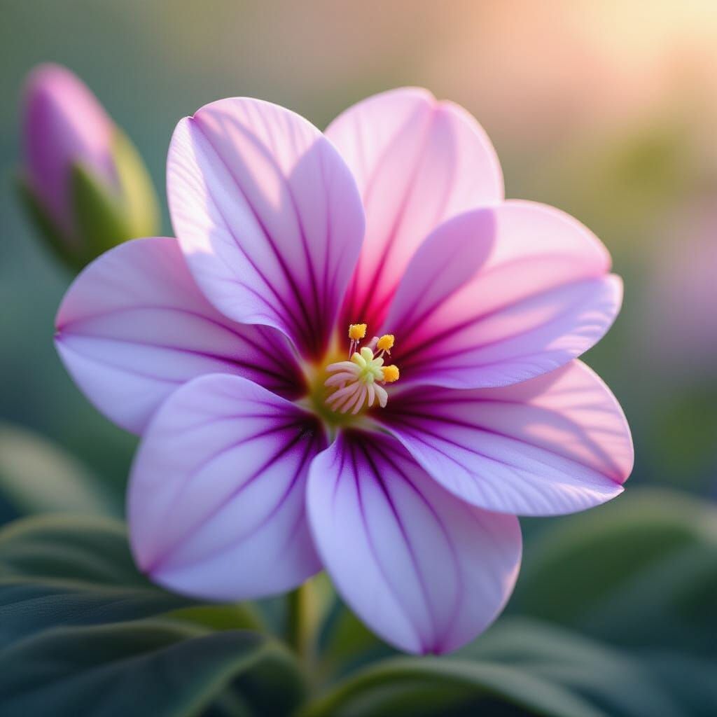 Hyperrealistic Macro View of African Violet Flower