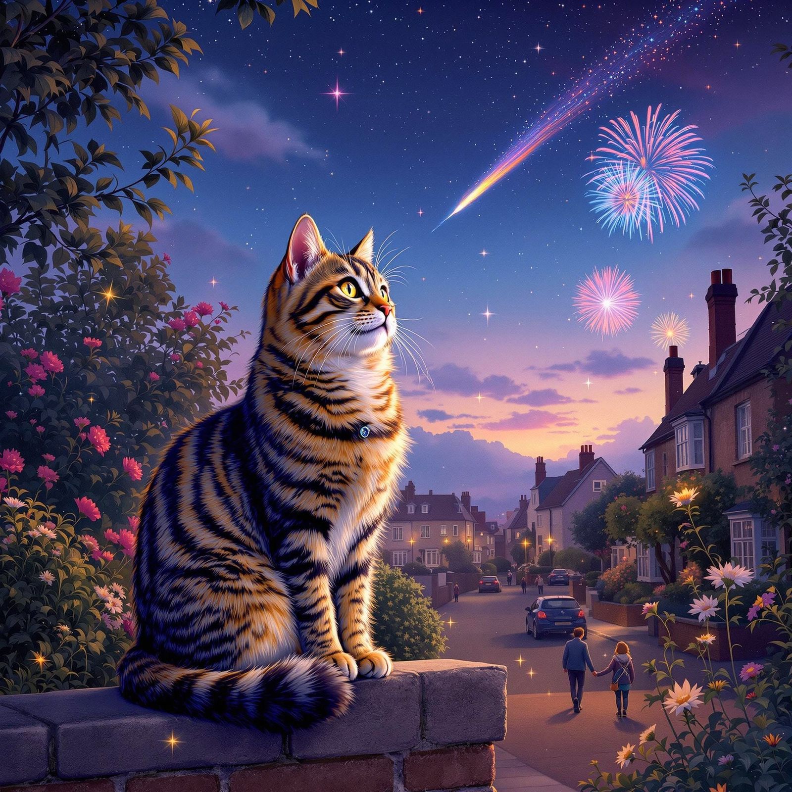 Regal Feline Watches Starry English Summer Night