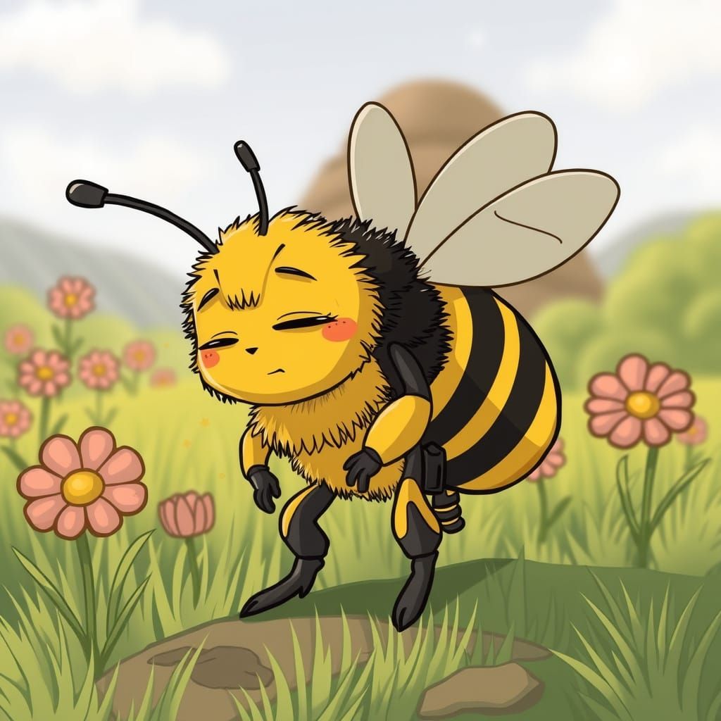 Cartoon Bumblebee's Sleepy Flight Home