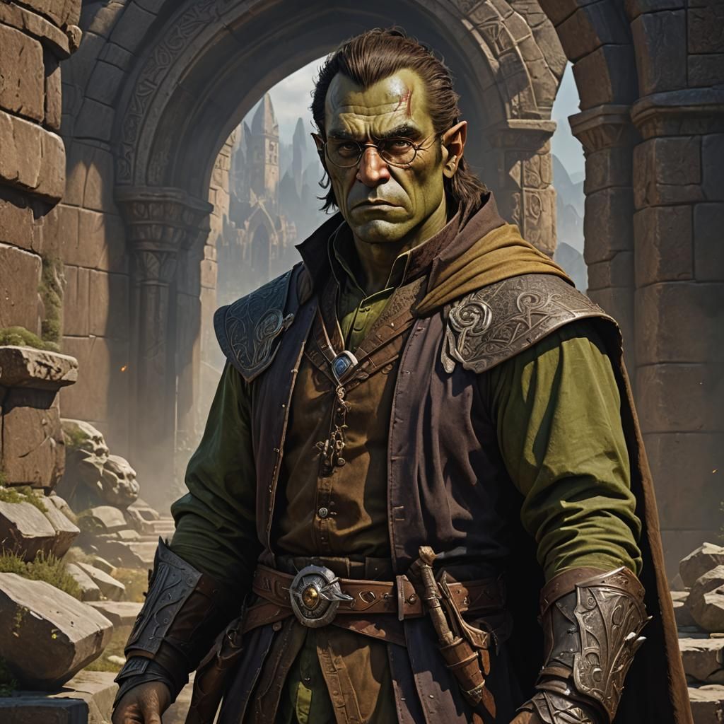 Half-Orc Wizard in Detailed Fantasy Art