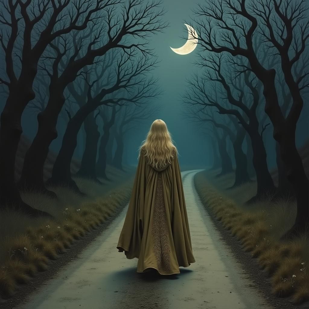 Ethereal Woman on Deserted Road, Oil on Canvas