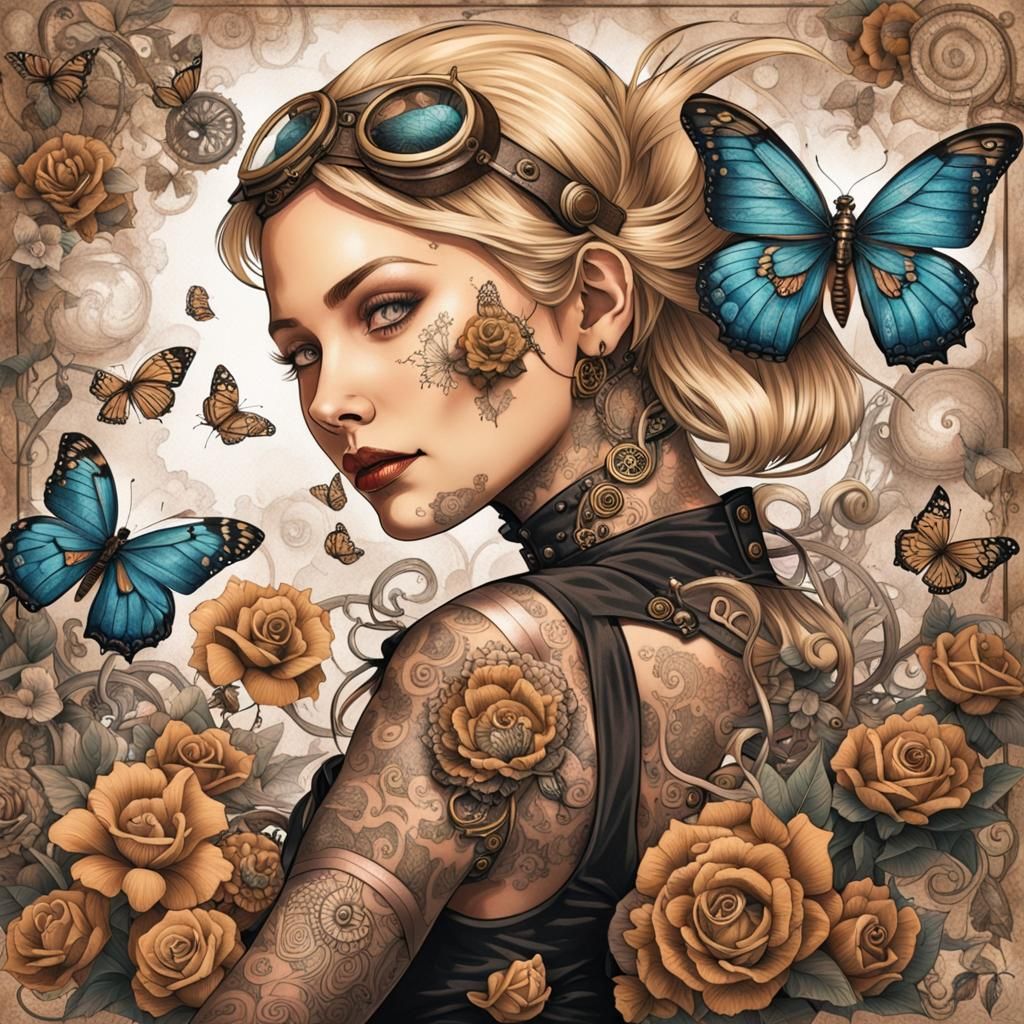 Steampunk Tattoo Parlor with Butterfly Tattoo