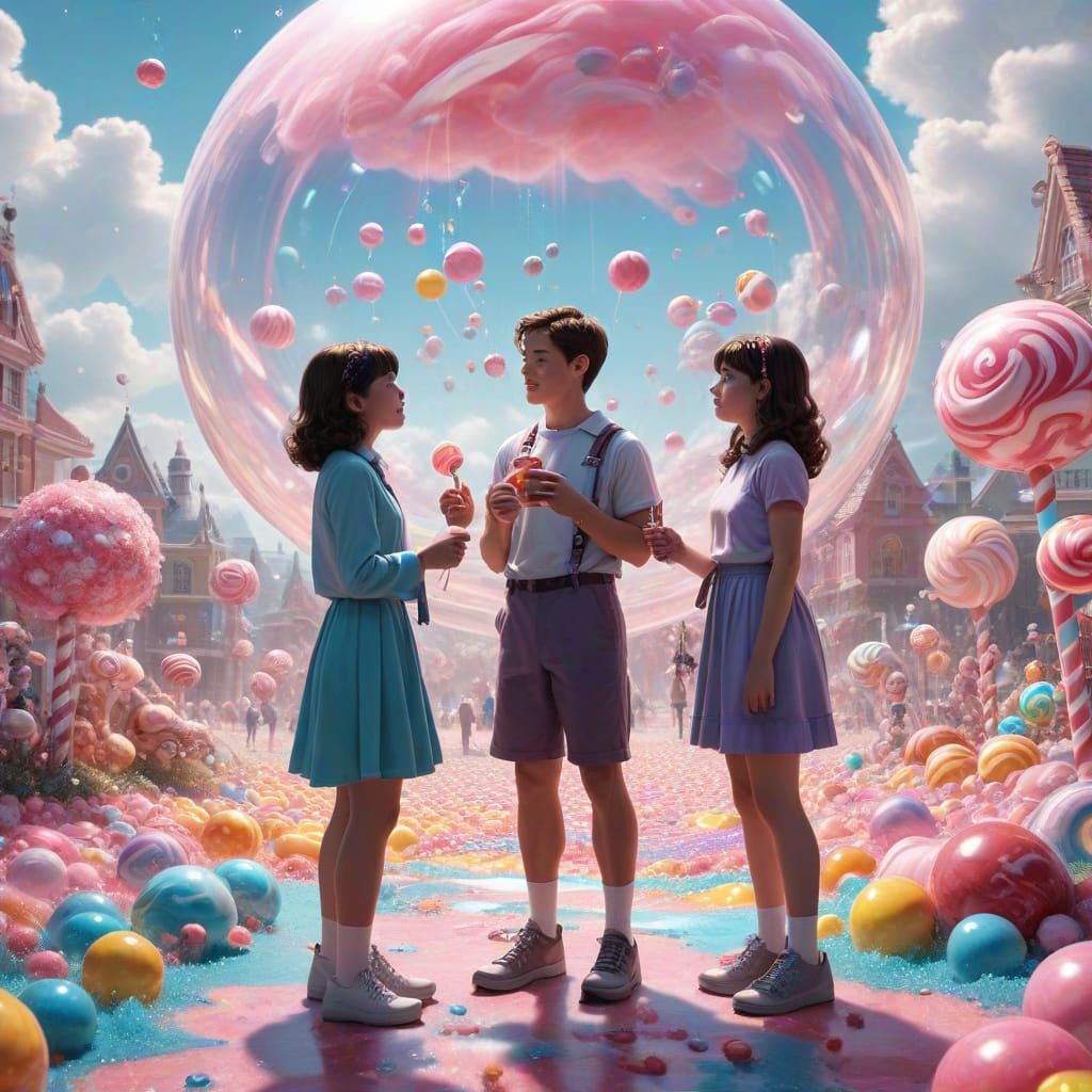 Vibrant Candyland Scene with Bubblegum Fun