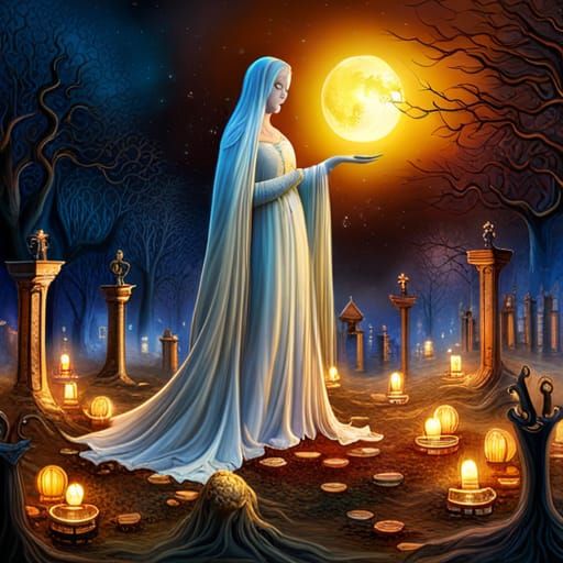 Enchanted Cemetery Scene with Casper Ghost in Concept Art