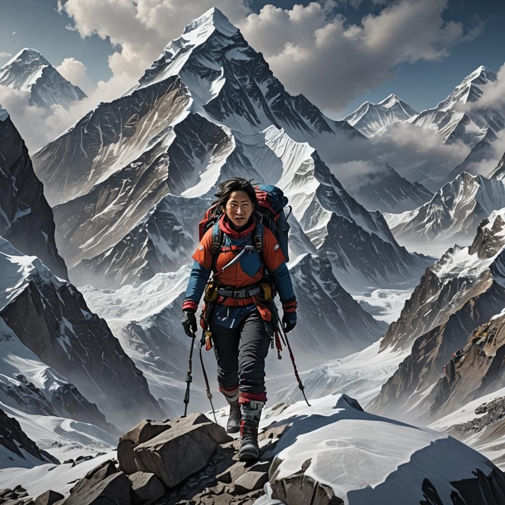 Junko Tabei Conquers Everest: Detailed Matte Painting