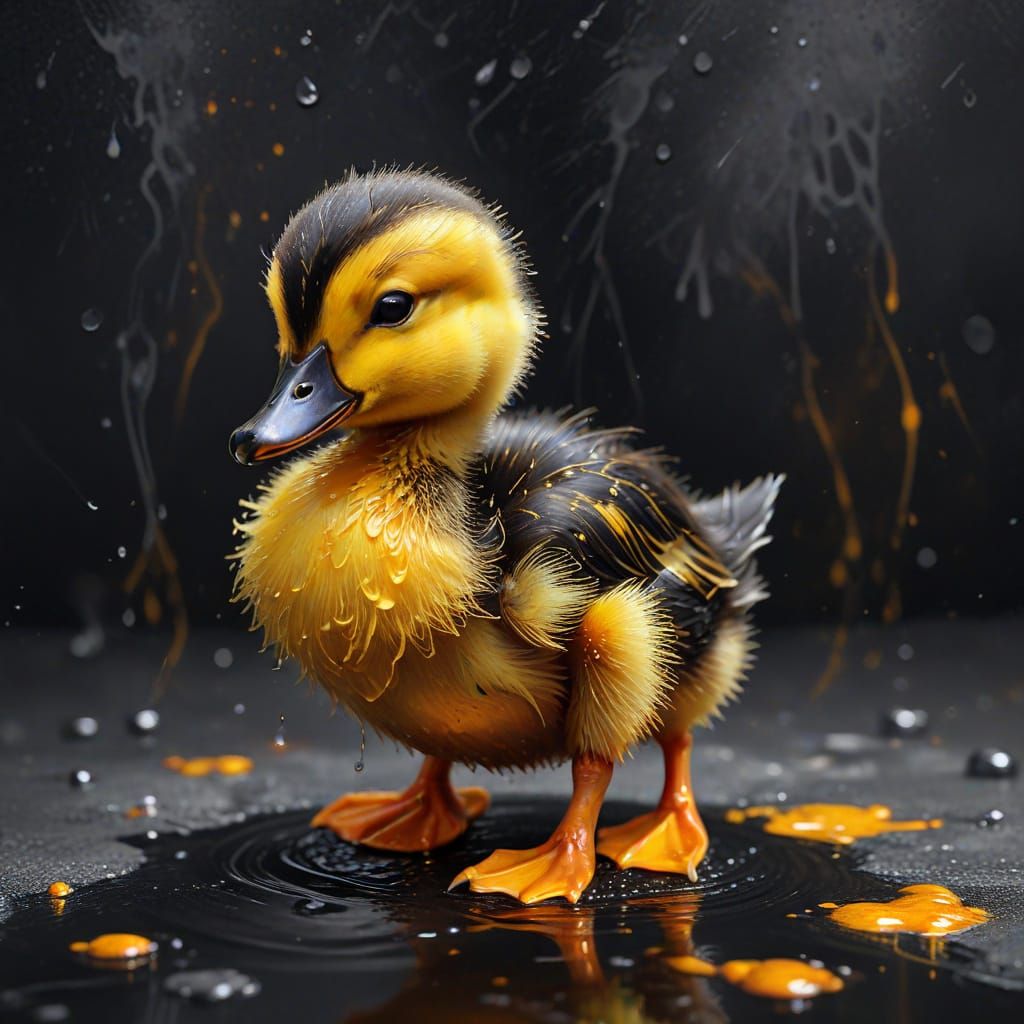 Vibrant Duckling on Textured Chrome, Magical Swirls in Impas...