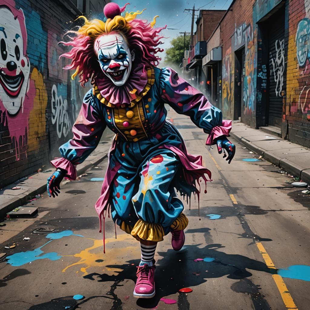 Scary Circus Clown Girl in Graffiti Art Style