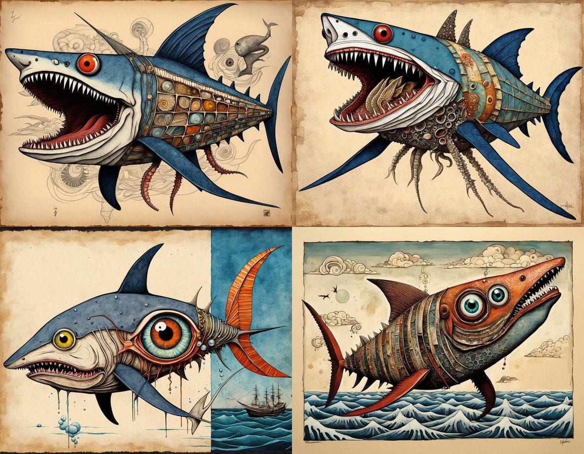 Mutant Sea Creature Collage Inspired by Hokusai