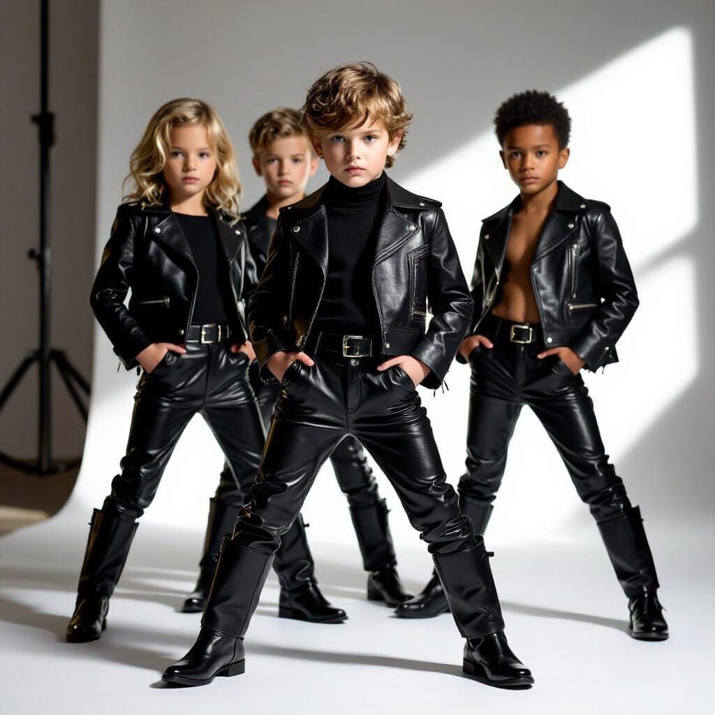 Children in Leather Pants Fashion Shoot