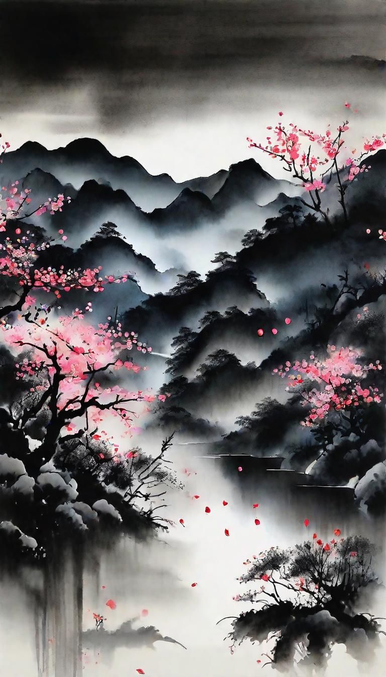 Spring Night in Chinese Ink Painting