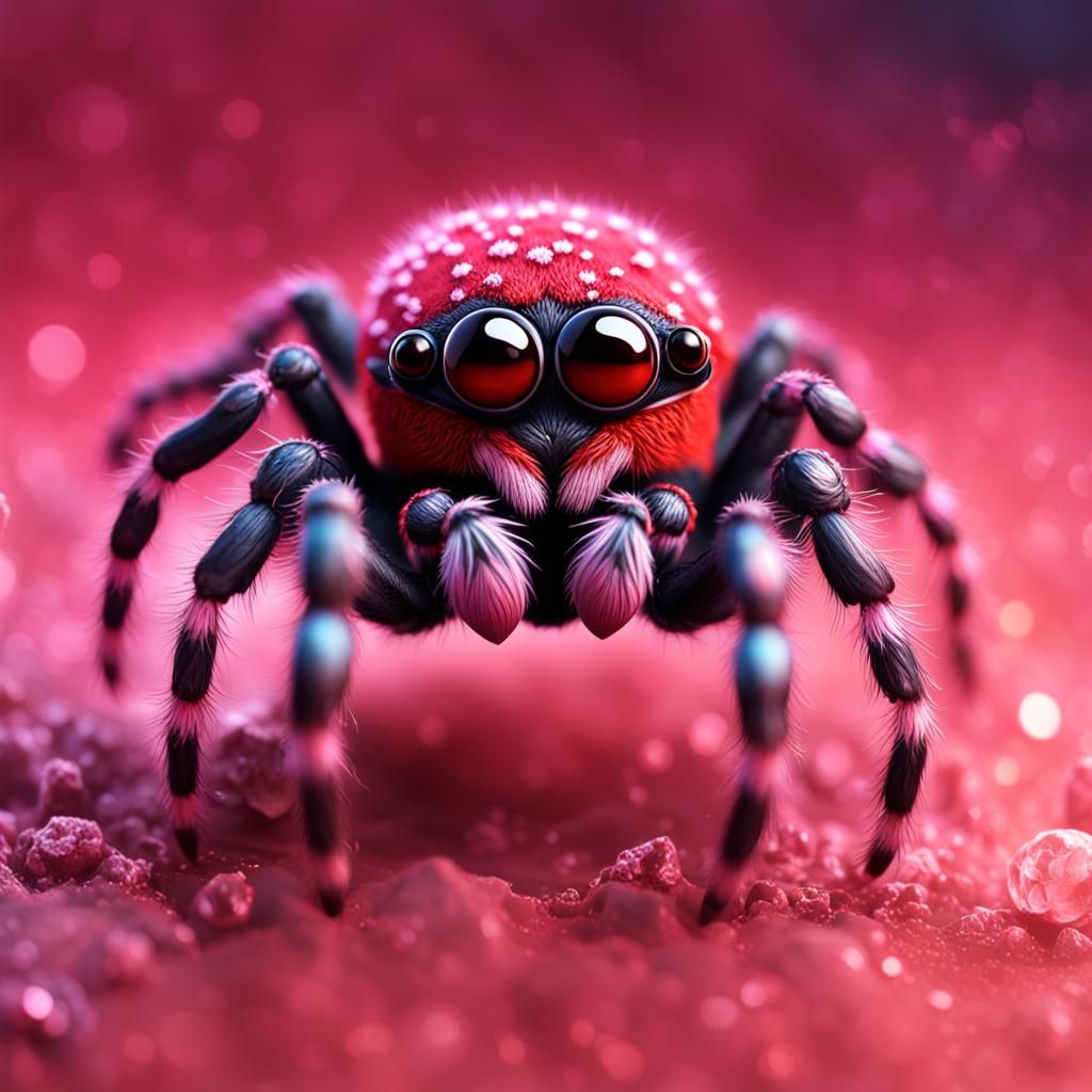 Red and Pink Jumping Spider: Detailed Matte Painting