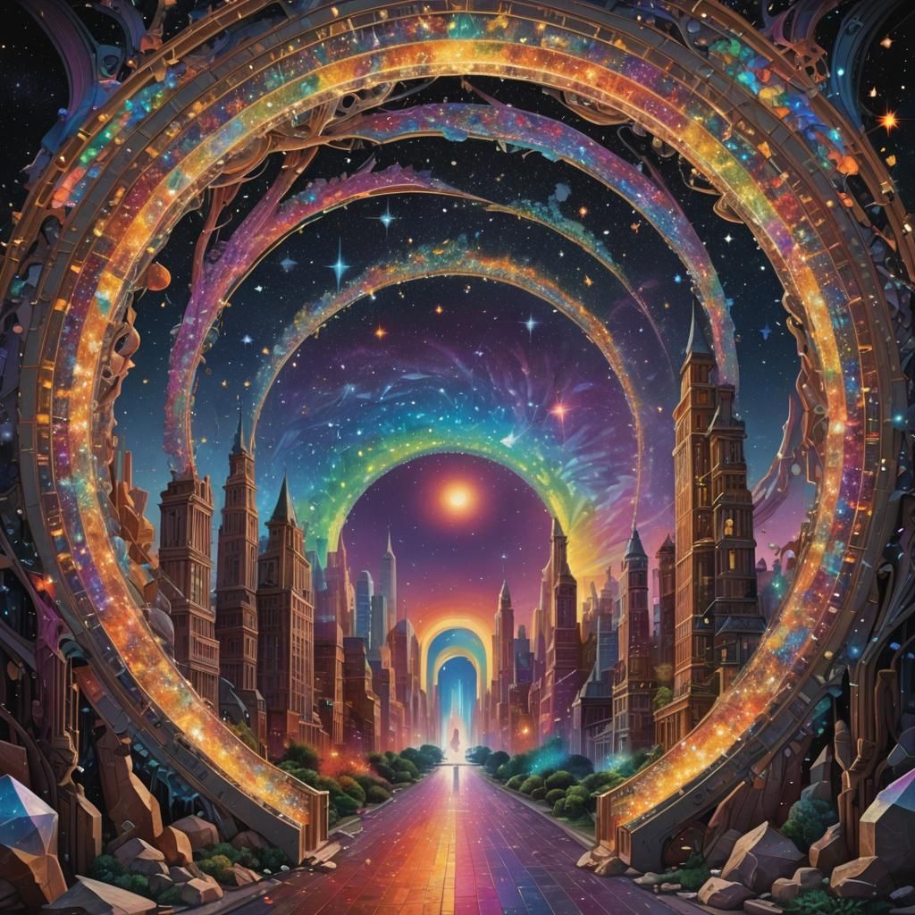 Swirling Rainbow Gateway of Stars and Crystals
