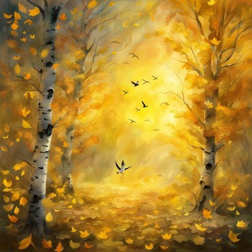 Birch Tree Ablaze with Golden Light